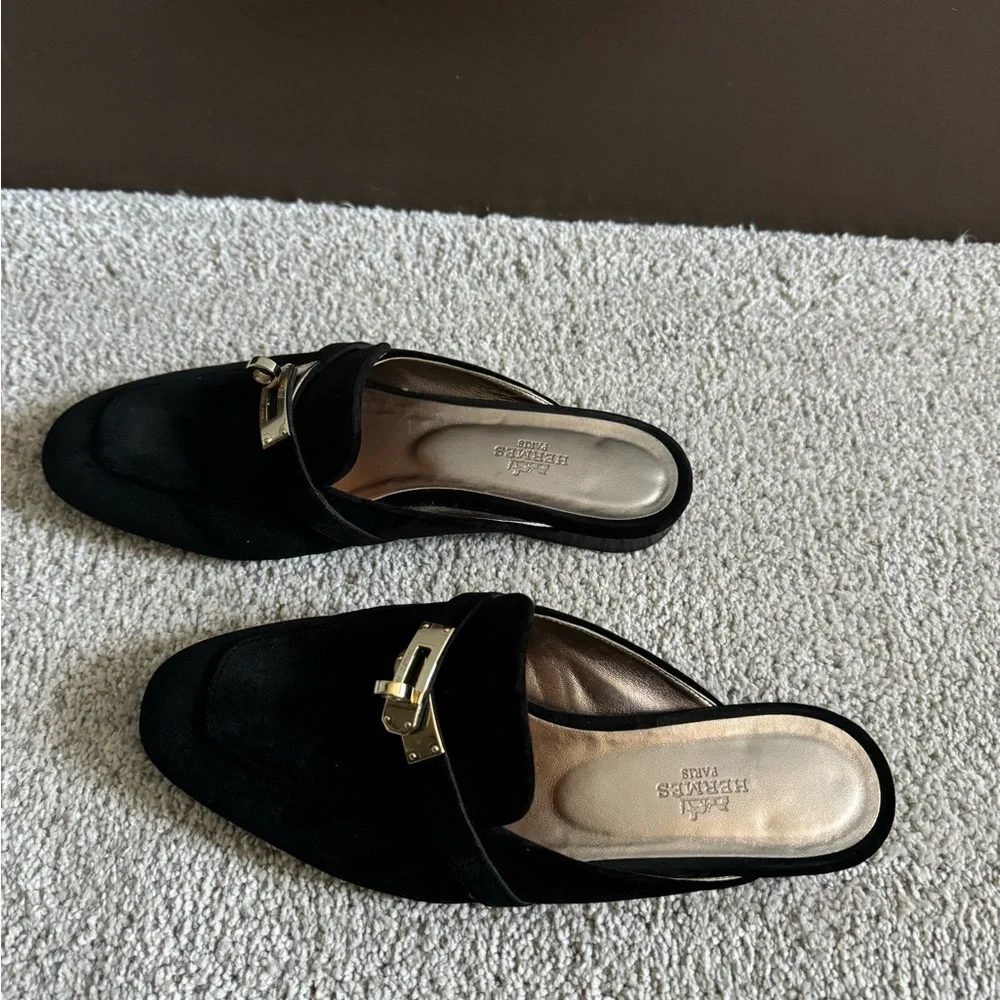 Hermes Black Mules with Gold Accent - Picture 4 of 5
